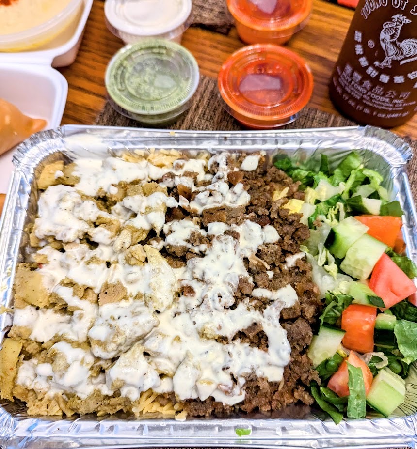 Combination chicken and gyro over rice